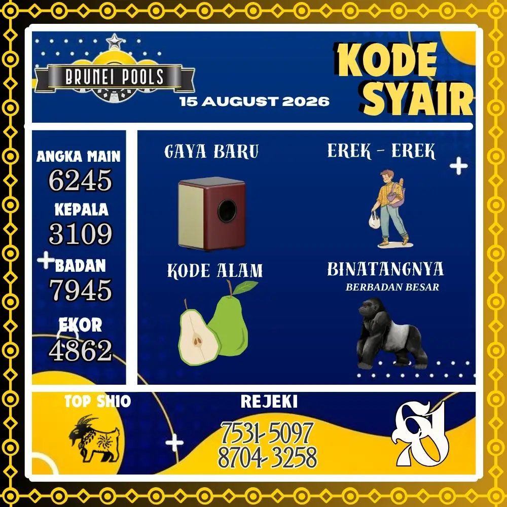 Kode Syair Brunei Pools Agustus 2026
