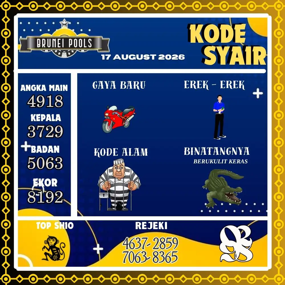 Kode Syair Brunei Pools Agustus 2026
